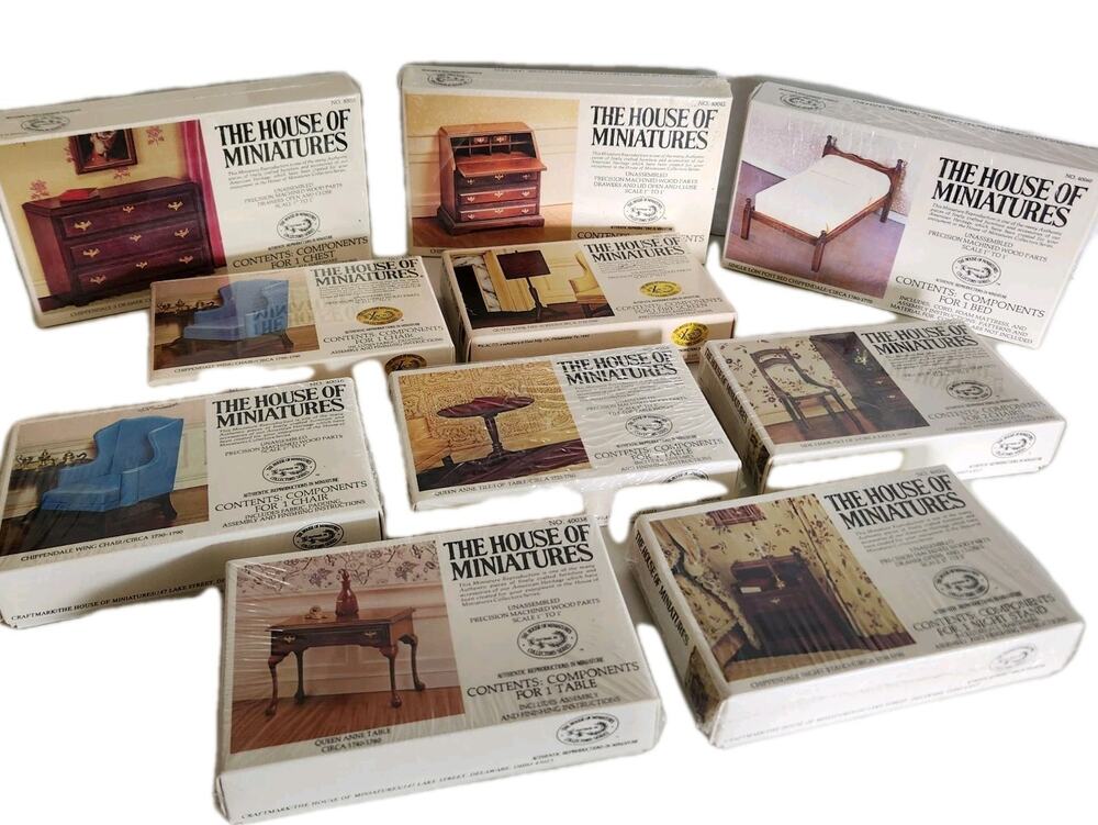 NOS Vintage Lot Of 10 House of Miniatures X-acto Collector Furniture Kits 1:12